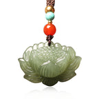 Fortune Jewel Hetian Cyan Jade Lotus Flower Success Necklace Pendant Fortune Jewel