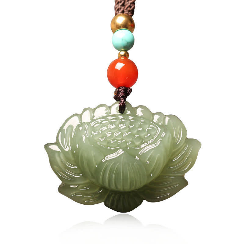 Fortune Jewel Hetian Cyan Jade Lotus Flower Success Necklace Pendant Fortune Jewel