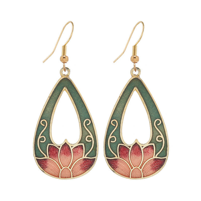 Fortune Jewel Lotus Butterfly Flower Alloy Copper Enlightenment Drop Earrings