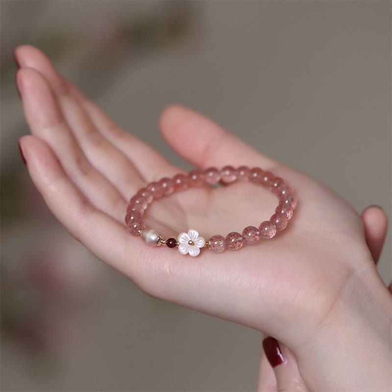 Fortune Jewel Strawberry Quartz Peach Blossom Love Bracelet