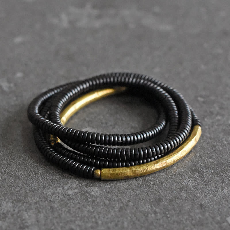 Fortune Jewel Ebony Wood Brass Copper Balance Multilayered Bracelet
