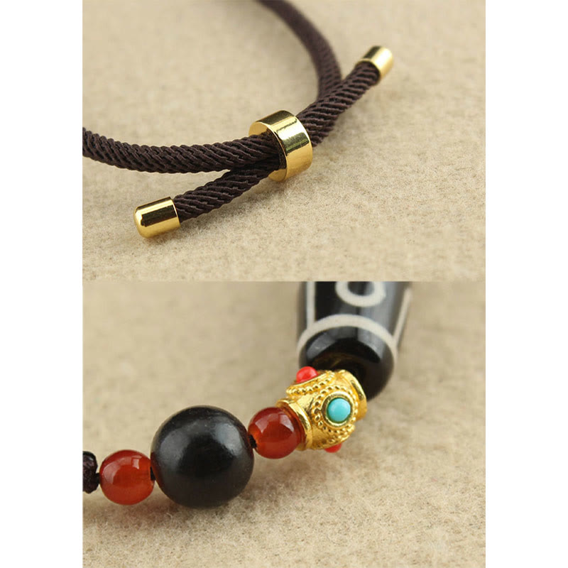 Fortune Jewel Tibetan Nine-Eye Dzi Bead Protection Blessings String Necklace Pendant