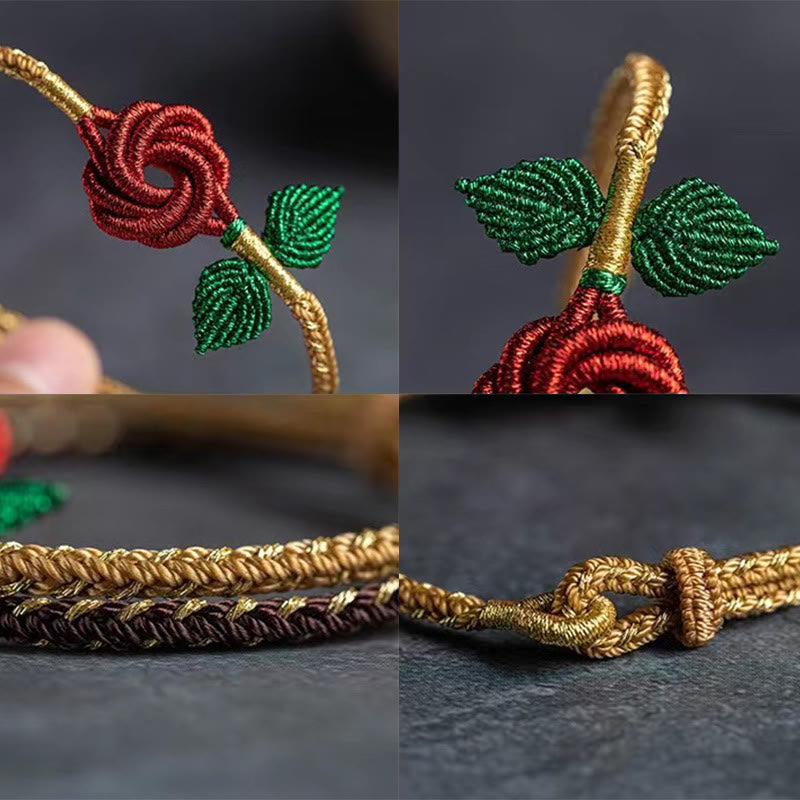 Fortune Jewel Rose Flower Rope Eight Thread Peace Knot Luck Handmade Bracelet
