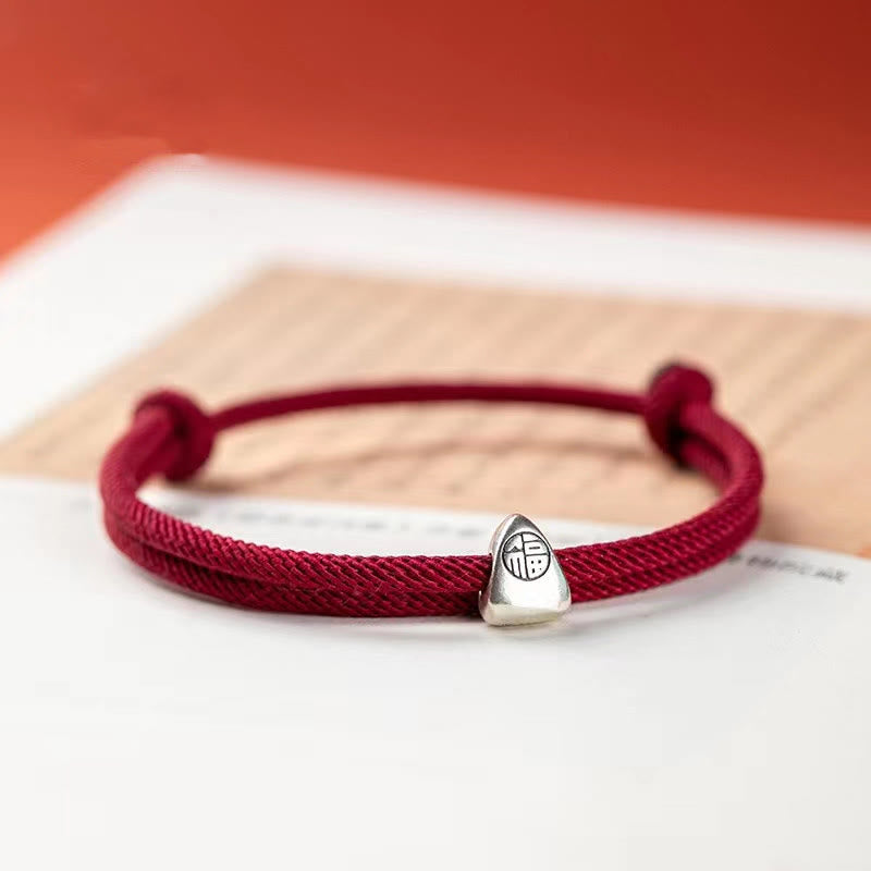 Fortune Jewel 925 Sterling Silver Fu Character Blessing Handmade Braided Bracelet