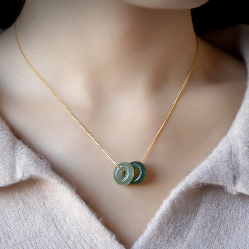 Fortune Jewel Natural Round Jade Peace Buckle Luck Abundance Necklace Pendant