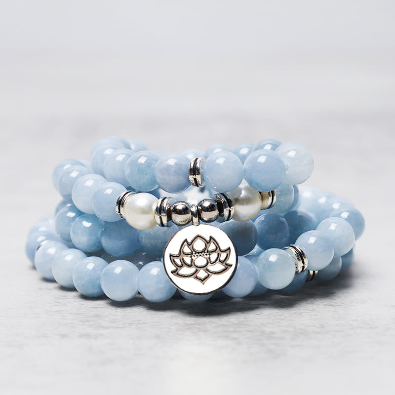Fortune Jewel 108 Mala Beads Aquamarine Healing Bracelet