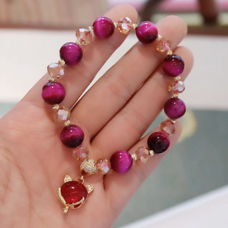 Fortune Jewel Red Tiger Eye PiXiu Fox Protection Self Confidence Bracelet