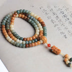 Fortune Jewel 108 Mala Beads Gradient Bodhi Seed Green Tara Buddha Engraved Peace Harmony Bracelet