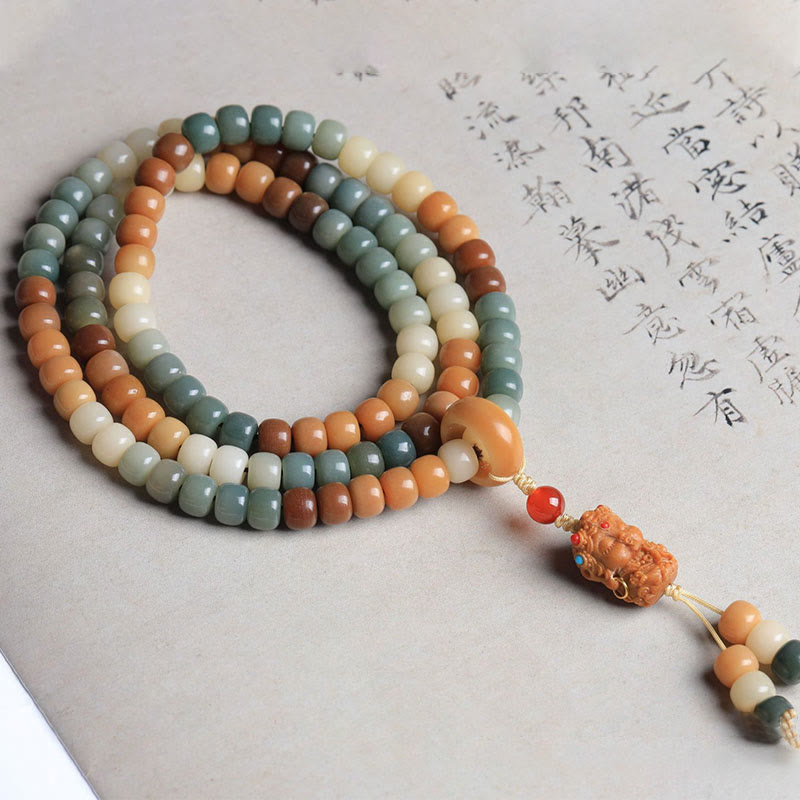 Fortune Jewel 108 Mala Beads Gradient Bodhi Seed Green Tara Buddha Engraved Peace Harmony Bracelet