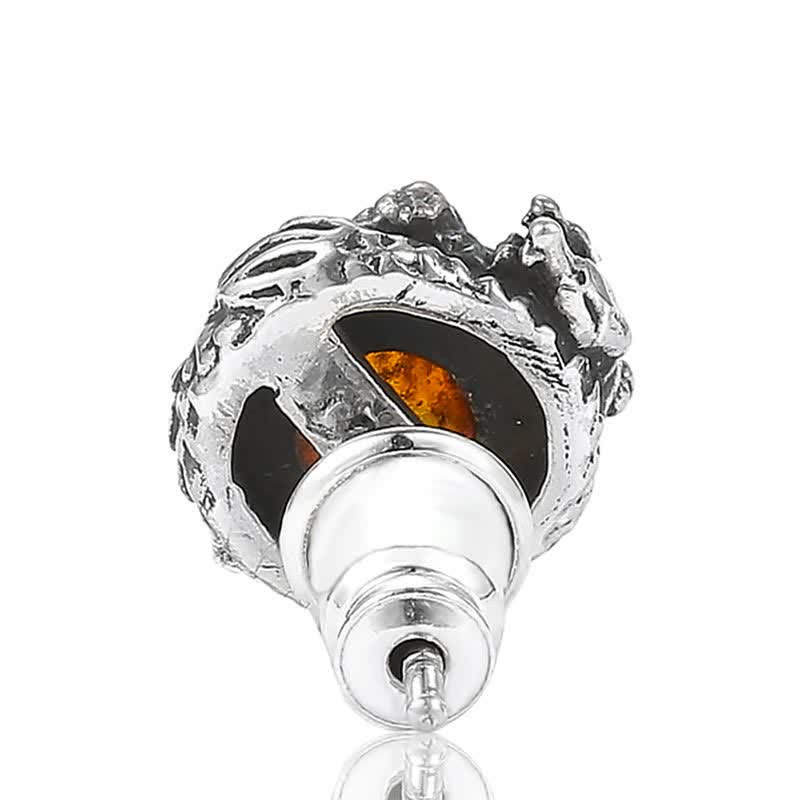 Fortune Jewel 925 Sterling Silver Natural Amber Dragon Success Protection Stud Earring