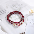 Fortune Jewel 14K Gold Plated Natural Garnet Strawberry Quartz Butterfly Protection Double Wrap Bracelet