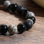 Fortune Jewel Vintage Lava Rock Black Obsidian Picasso Jasper Beads Support Rope Bracelet