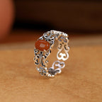Fortune Jewel 925 Sterling Silver Vintage Red Agate Self-acceptance Calm Ring