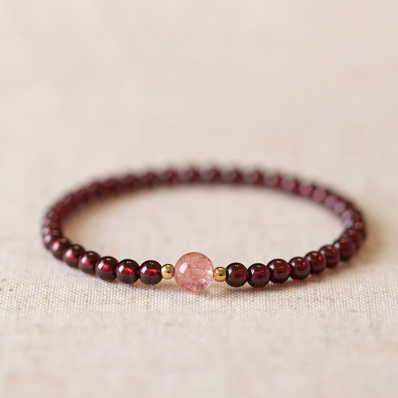 Fortune Jewel Natural Garnet Strawberry Quartz Calm Bracelet