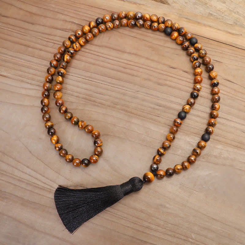 Fortune Jewel 108 Beads Mala Tiger Eye Protection Tassel Bracelet