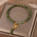 Fortune Jewel Green Bamboo Jade Leaf Pattern Wealth Luck Bracelet