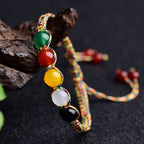 Fortune Jewel Colorful Agate Metal Wood Water Fire Earth Five Elements String Bracelet