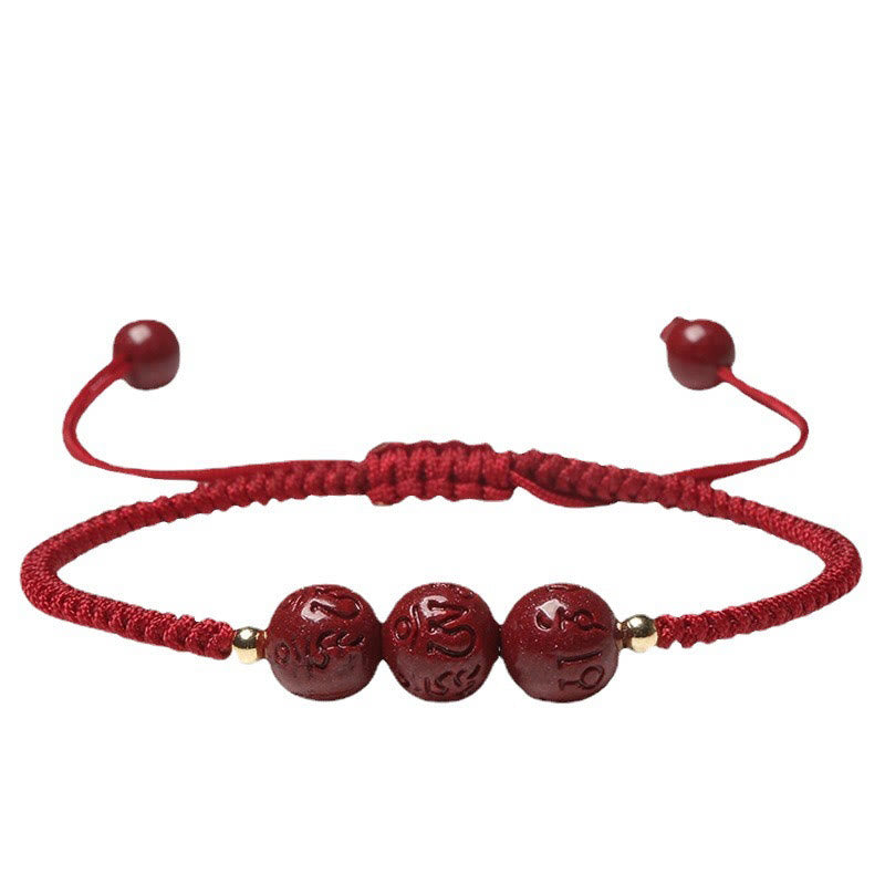 Fortune Jewel Handmade Cinnabar Om Mani Padme Hum Engraved Beads Blessing Braided Bracelet
