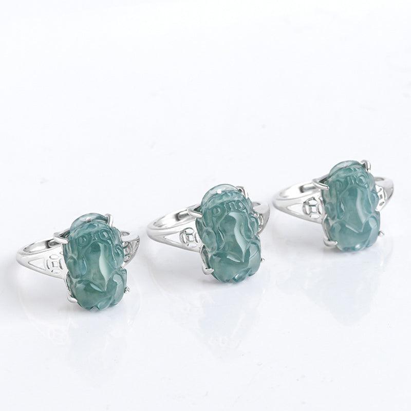 Fortune Jewel 925 Sterling Silver Fengshui Wealth Prosperity Jade PiXiu Luck Ring