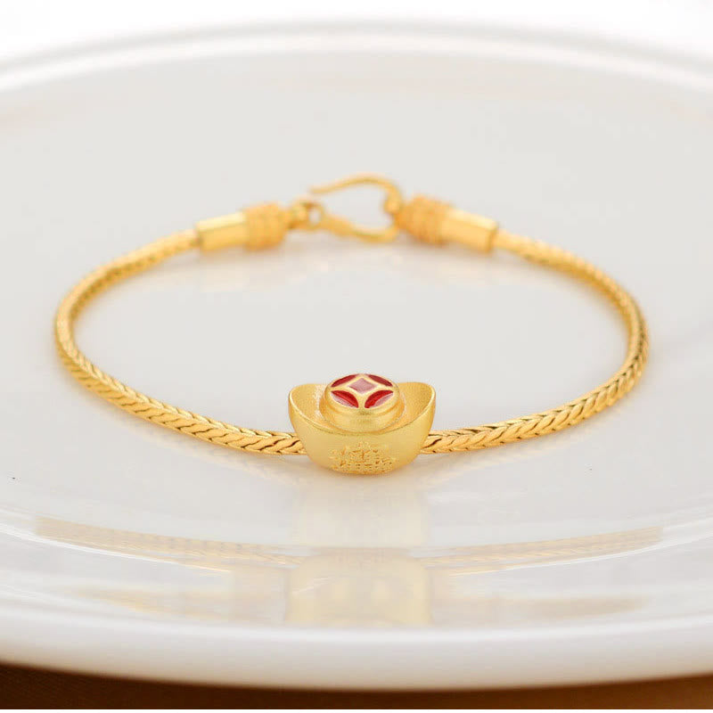 Fortune Jewel Tibetan 18K Gold Om Mani Padme Hum Lucky Koi Fish Fu Character Ingot Copper Coin Peace Bracelet