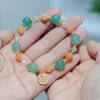 Fortune Jewel Natural Golden Silk Jade Pumpkin Bead Fu Character Charm Wealth Bracelet