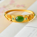 Fortune Jewel Cyan Jade White Jade Flower Leaf Harmony Luck Bracelet Bangle