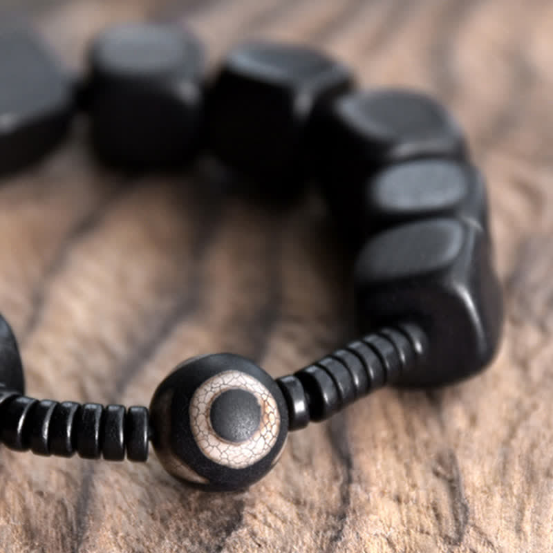 Fortune Jewel Tibetan Ebony Wood Dzi Bead Strength Bracelet