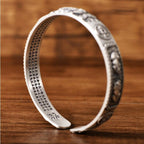 Fortune Jewel Tibetan PiXiu Heart Sutra Coin White Copper Wealth Bracelet Adjustable Bangle