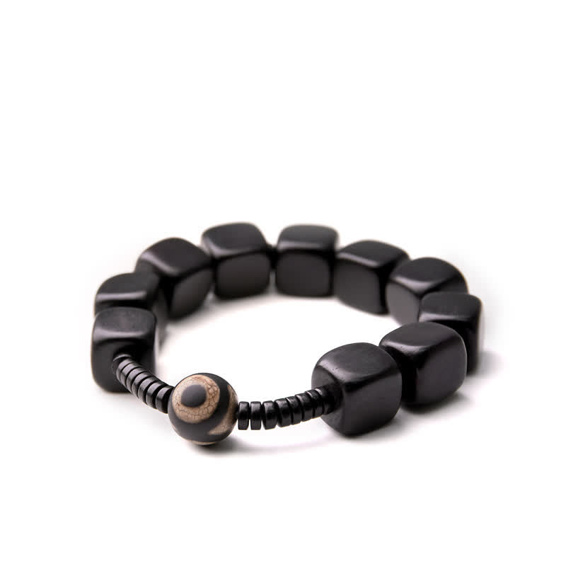 Fortune Jewel Tibetan Ebony Wood Dzi Bead Strength Bracelet