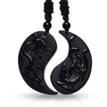 Fortune Jewel Black Obsidian Yin Yang Dragon Phoenix Luck Necklace Pendant