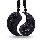 Fortune Jewel Black Obsidian Yin Yang Dragon Phoenix Luck Necklace Pendant