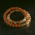Fortune Jewel Natural Citrine Crystal Rudraksha Bodhi Seed Brass Bead Prosperity Double Wrap Bracelet