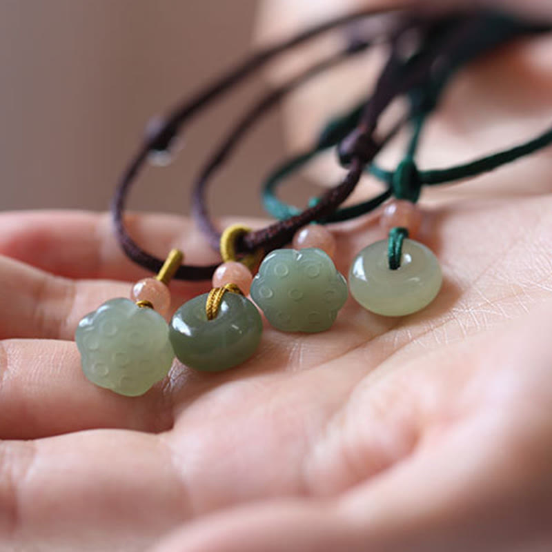 Fortune Jewel Natural Round Jade Peace Buckle Lotus Abundance String Necklace Pendant Fortune Jewel