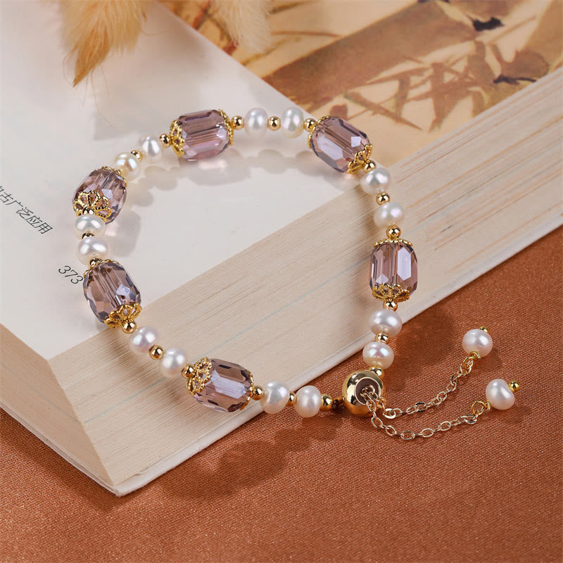 Fortune Jewel Natural Amethyst Pearl Peace Healing Chain Bracelet