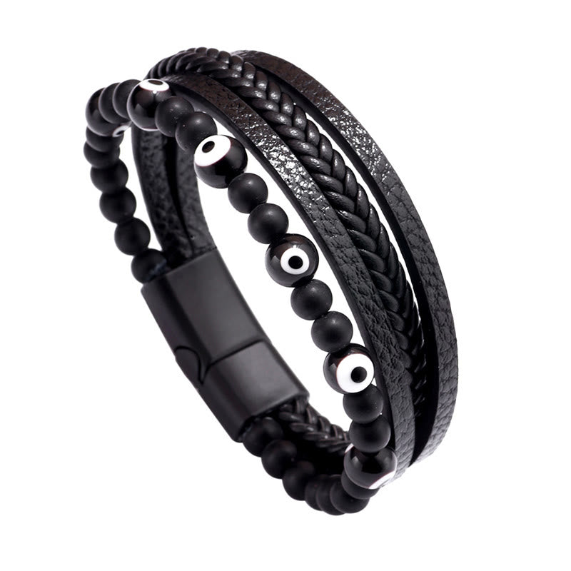 Fortune Jewel Evil Eye Tiger Eye Protection Beaded Multilayered Braided Bracelet