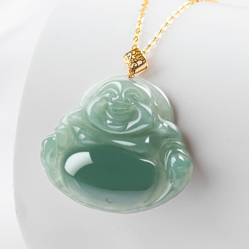Fortune Jewel Laughing Buddha Natural Jade Prosperity Abundance Necklace Pendant Fortune Jewel