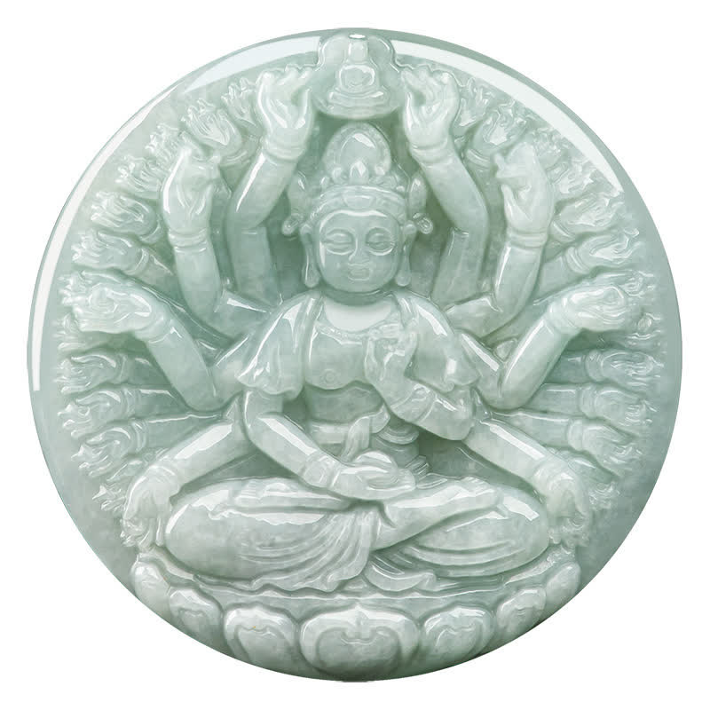 Fortune Jewel Thousand-Hand Kwan Yin Avalokitesvara Jade Blessing String Necklace Pendant Fortune Jewel