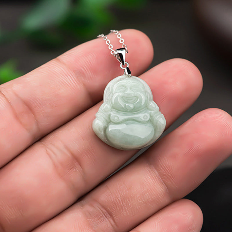Fortune Jewel Laughing Buddha Jade Blessing Titanium Steel Chain Necklace Pendant Fortune Jewel
