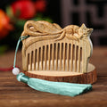 Fortune Jewel Green Sandalwood Fox Peony Flower Lotus Engraved Cure Tassel Comb Fortune Jewel