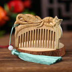 Fortune Jewel Green Sandalwood Fox Peony Flower Lotus Engraved Cure Tassel Comb Fortune Jewel