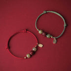 Fortune Jewel 14K Gold Plated Hetian Jade Cinnabar Lotus Luck Handcrafted Rope Bracelet