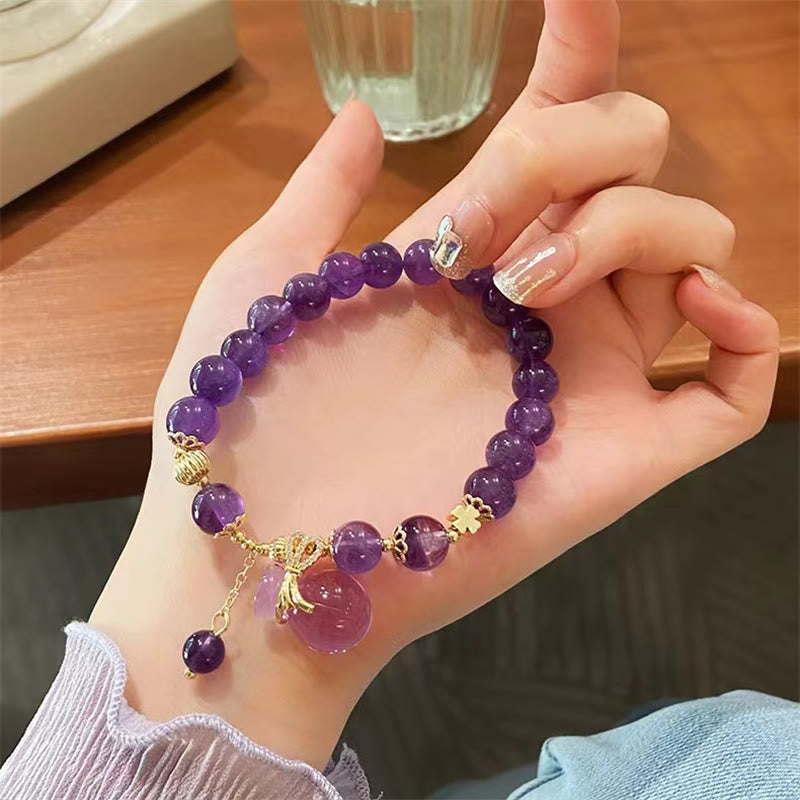 Fortune Jewel Natural Amethyst Crystal Money Bag Charm Positive Bracelet
