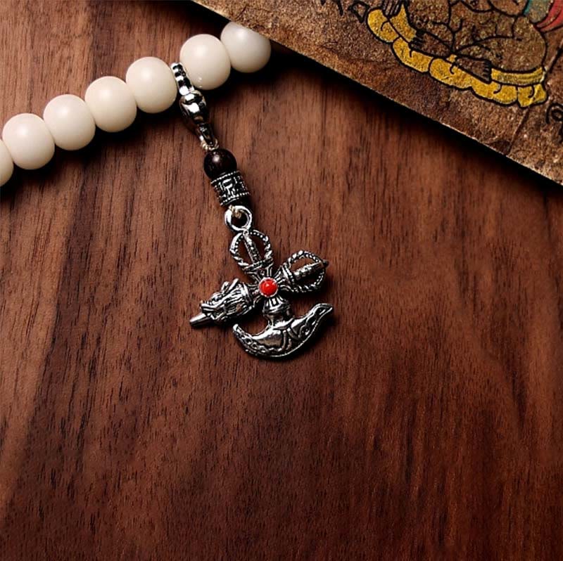 Fortune Jewel Tibet 108 Mala Beads Bodhi Seed Bagua Vajra Dzi Bead Gray Agate Wealth Bracelet