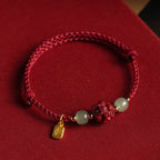 Fortune Jewel Natural Cinnabar Chinese Zodiac Hetian Jade Fu Character Luck Rope Bracelet