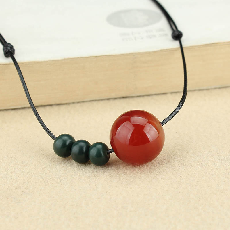 Fortune Jewel Red Agate Green Aventurine Green Bodhi Seed Bead Calm Leather Rope Necklace Pendant