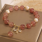 Fortune Jewel Strawberry Quartz Pearl Cute Zircon Honeybee Positive Charm Bracelet