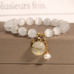 Fortune Jewel Cat's Eye Lovely Cat Pattern Pearl Love Charm Bracelet