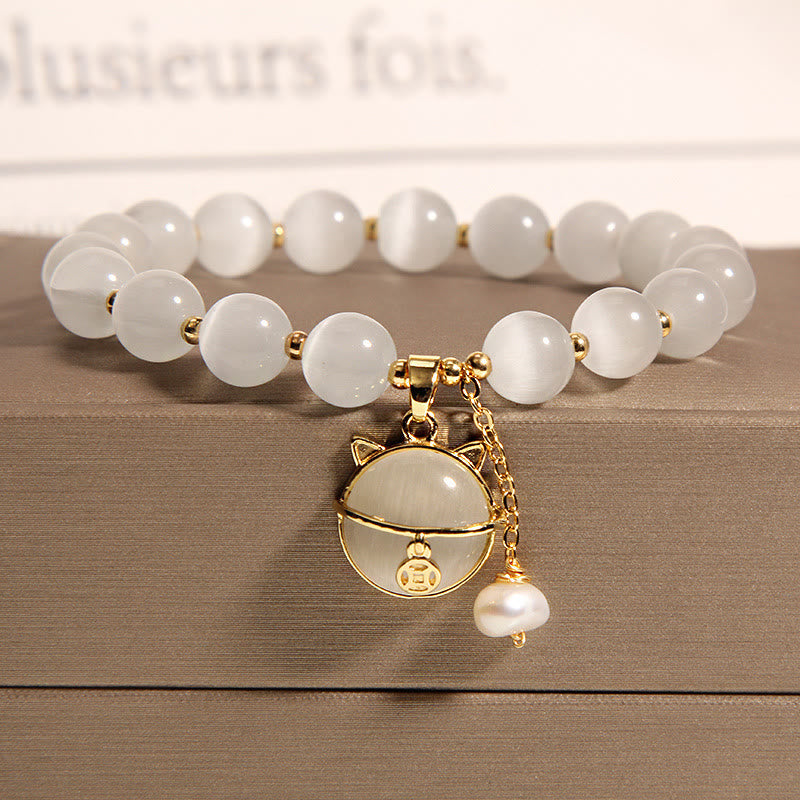 Fortune Jewel Cat's Eye Lovely Cat Pattern Pearl Love Charm Bracelet