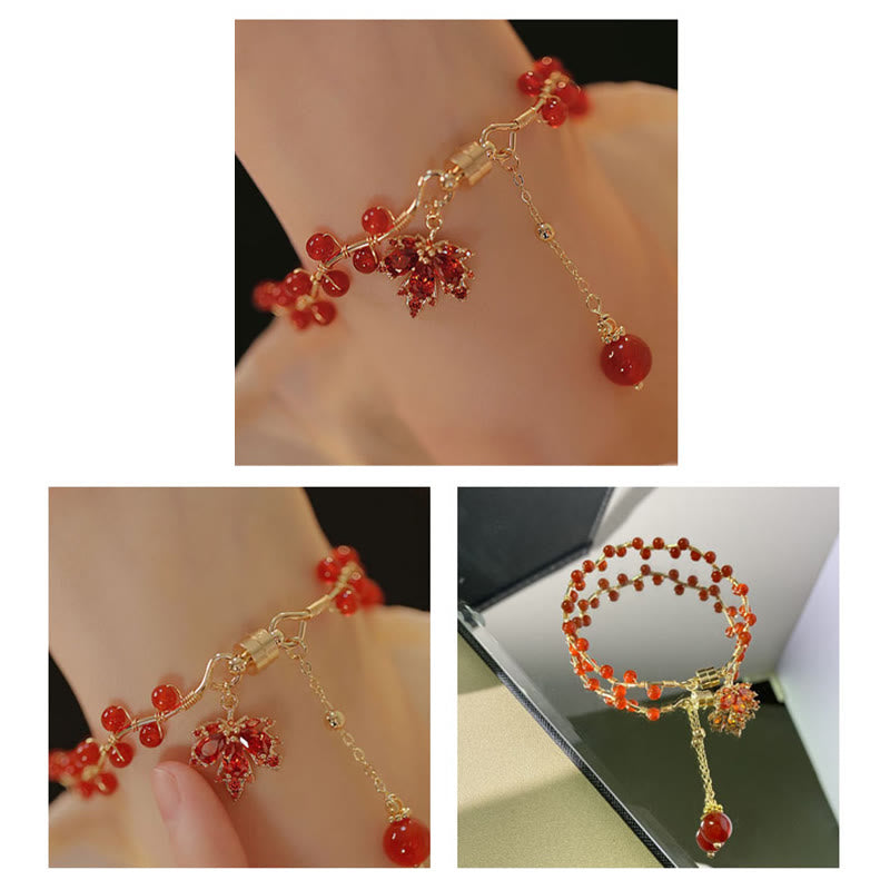 Fortune Jewel Red Maple Leaf Luck Charm Bracelet