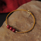 Fortune Jewel 14K Gold Plated Natural Cinnabar Blessing String Braided Bracelet